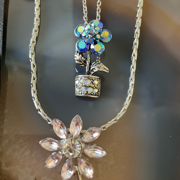 Cookie Lee CZ flower necklace silver crystal filigree earrings lot 4 - Picture 4 of 6